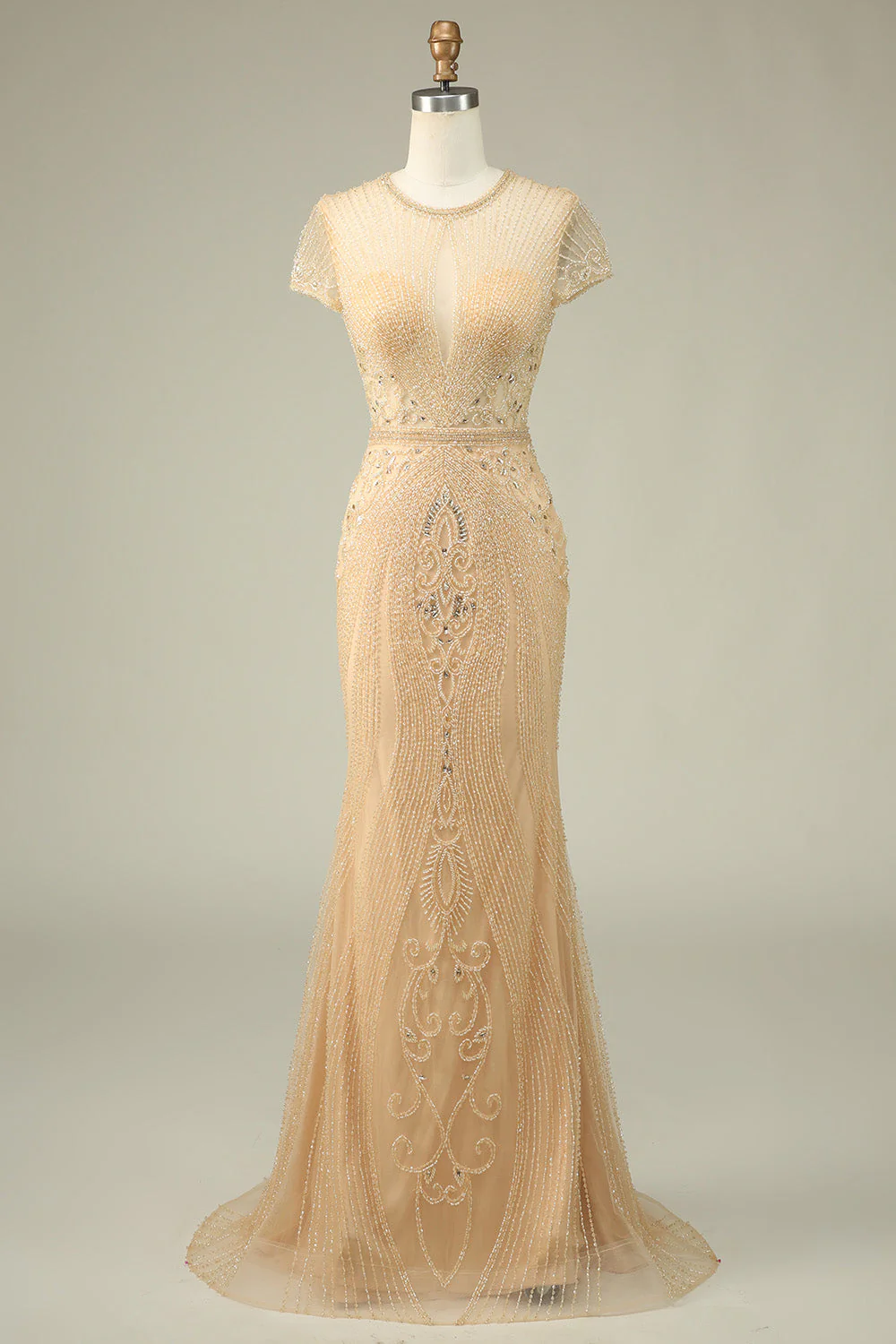 Magnifique sirène bijou cou Bourgogne robe de bal avec perles - Image 14