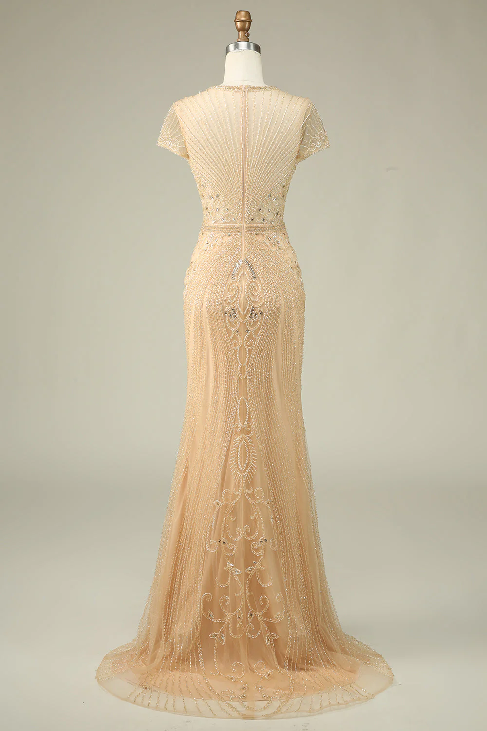 Magnifique sirène bijou cou Bourgogne robe de bal avec perles - Image 15