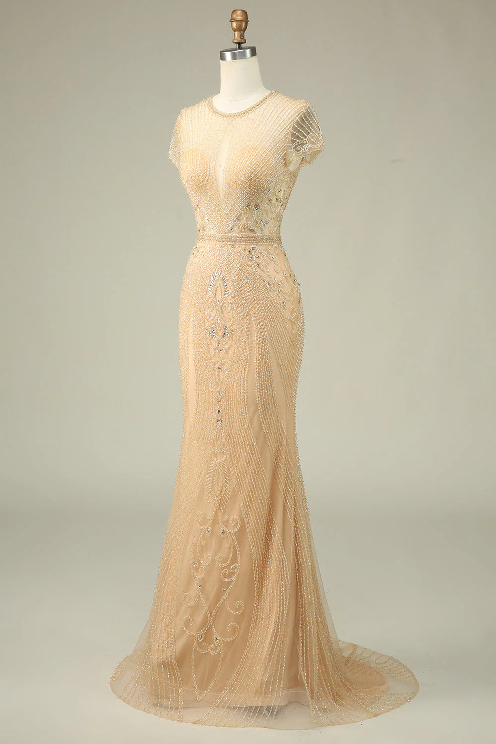 Magnifique sirène bijou cou Bourgogne robe de bal avec perles - Image 16