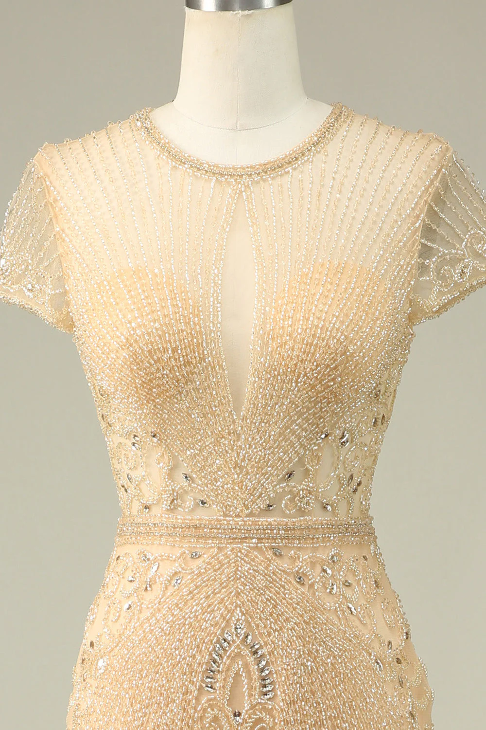 Magnifique sirène bijou cou Bourgogne robe de bal avec perles - Image 17
