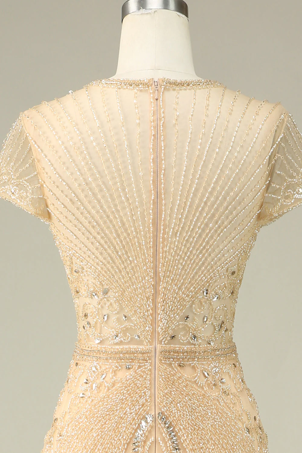 Magnifique sirène bijou cou Bourgogne robe de bal avec perles - Image 18