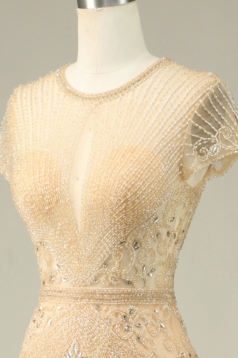 Magnifique sirène bijou cou Bourgogne robe de bal avec perles - Image 19