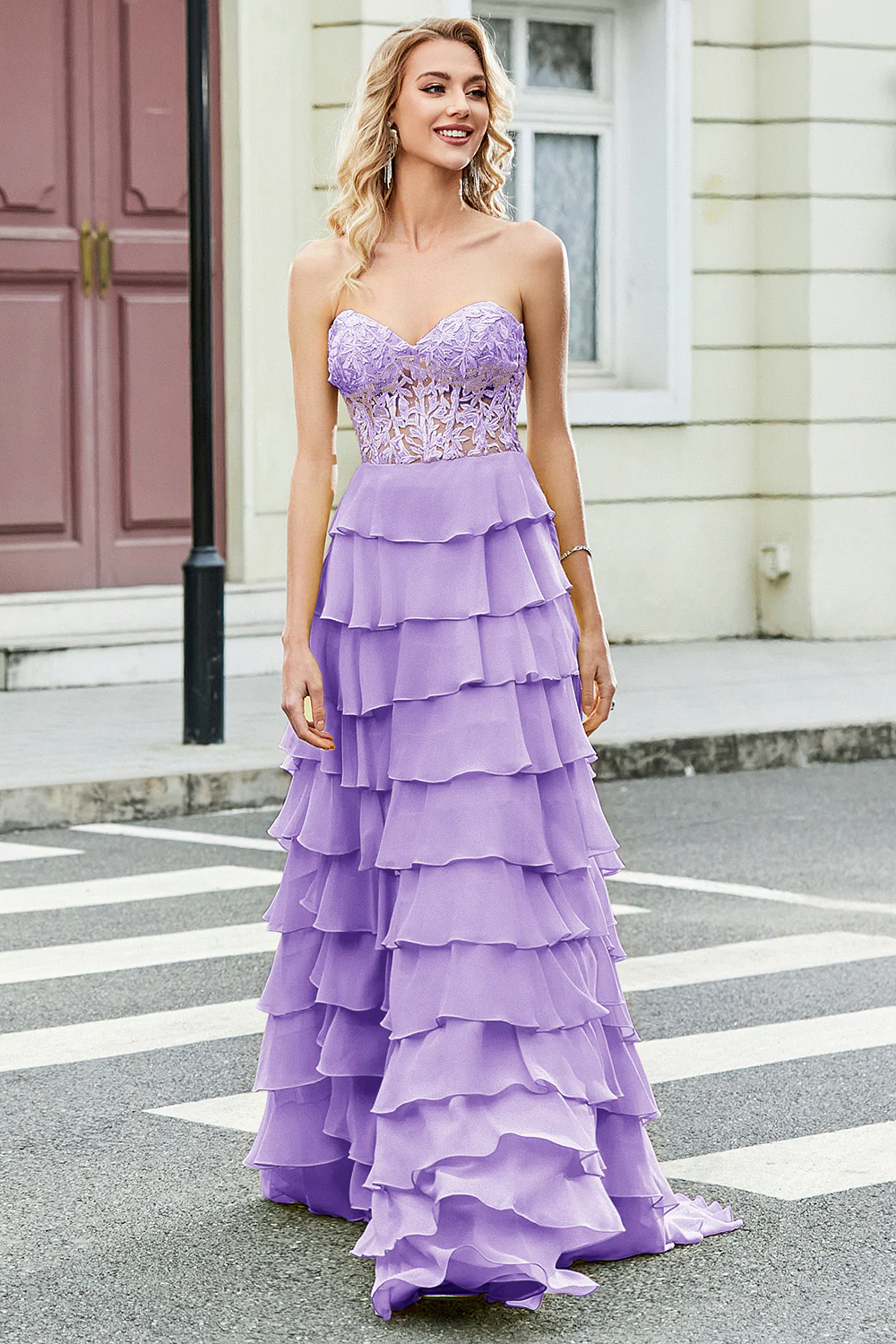 Magnifique une ligne chérie jaune Corset robe de soirée avec des volants Appliques - Image 9
