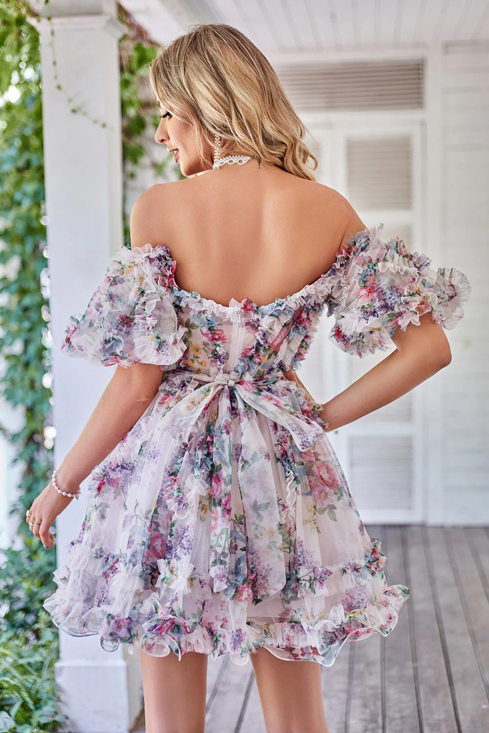 Magnifique Une ligne de l’épaule Fuchsia Tulle Robe courte Homecoming avec manches courtes - Image 17