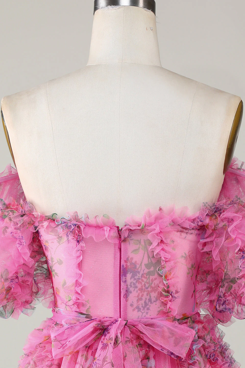 Magnifique Une ligne de l’épaule Fuchsia Tulle Robe courte Homecoming avec manches courtes - Image 6