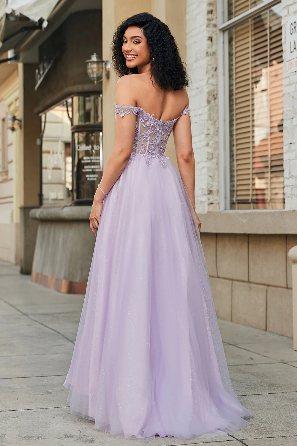 Magnifique une ligne hors de l’épaule violet Corset robe de soirée avec des Appliques - Image 2