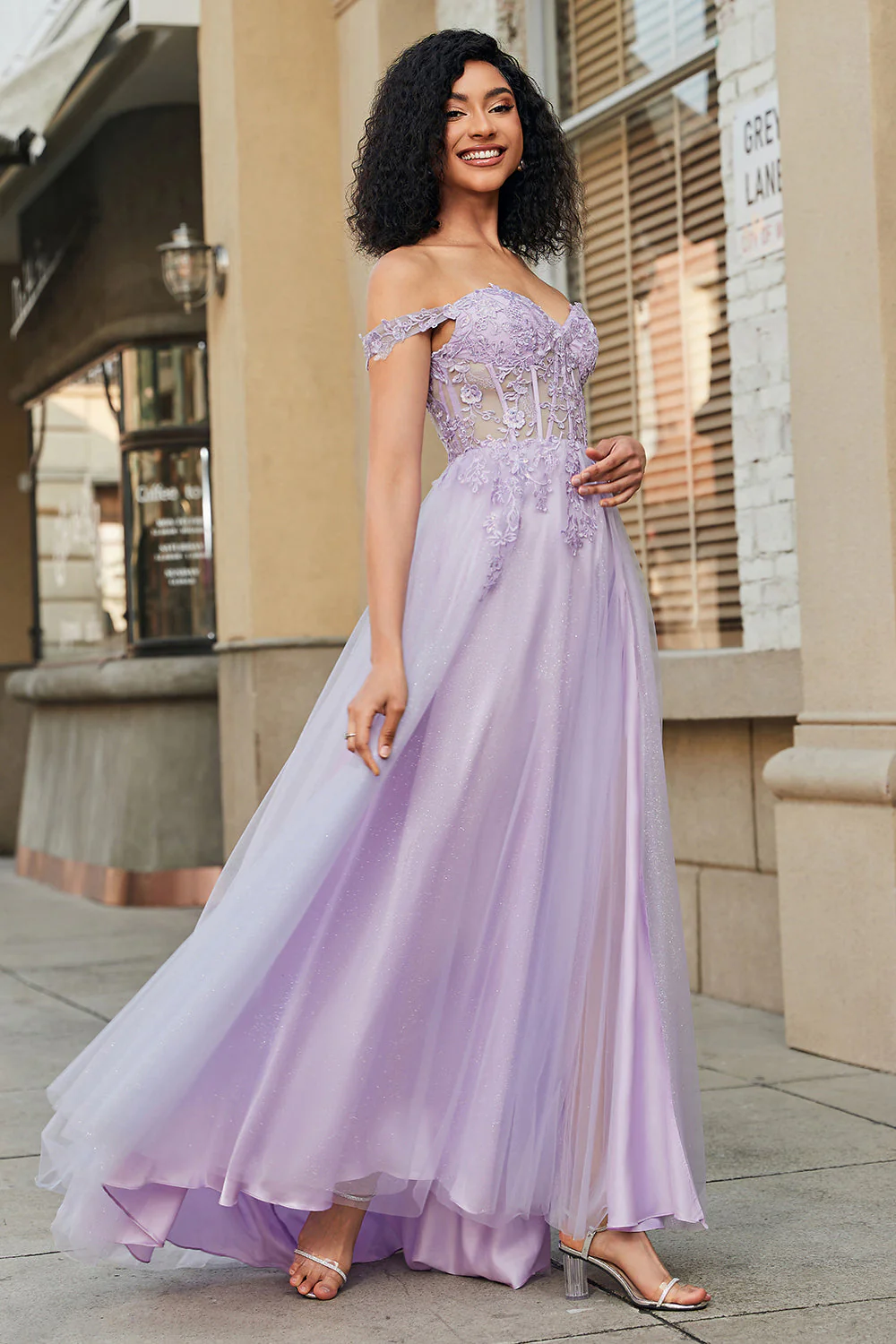 Magnifique une ligne hors de l’épaule violet Corset robe de soirée avec des Appliques - Image 3