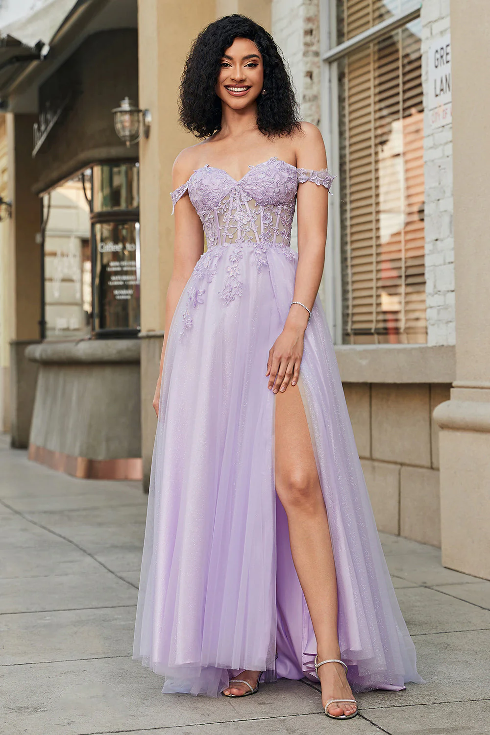 Magnifique une ligne hors de l’épaule violet Corset robe de soirée avec des Appliques - Image 4