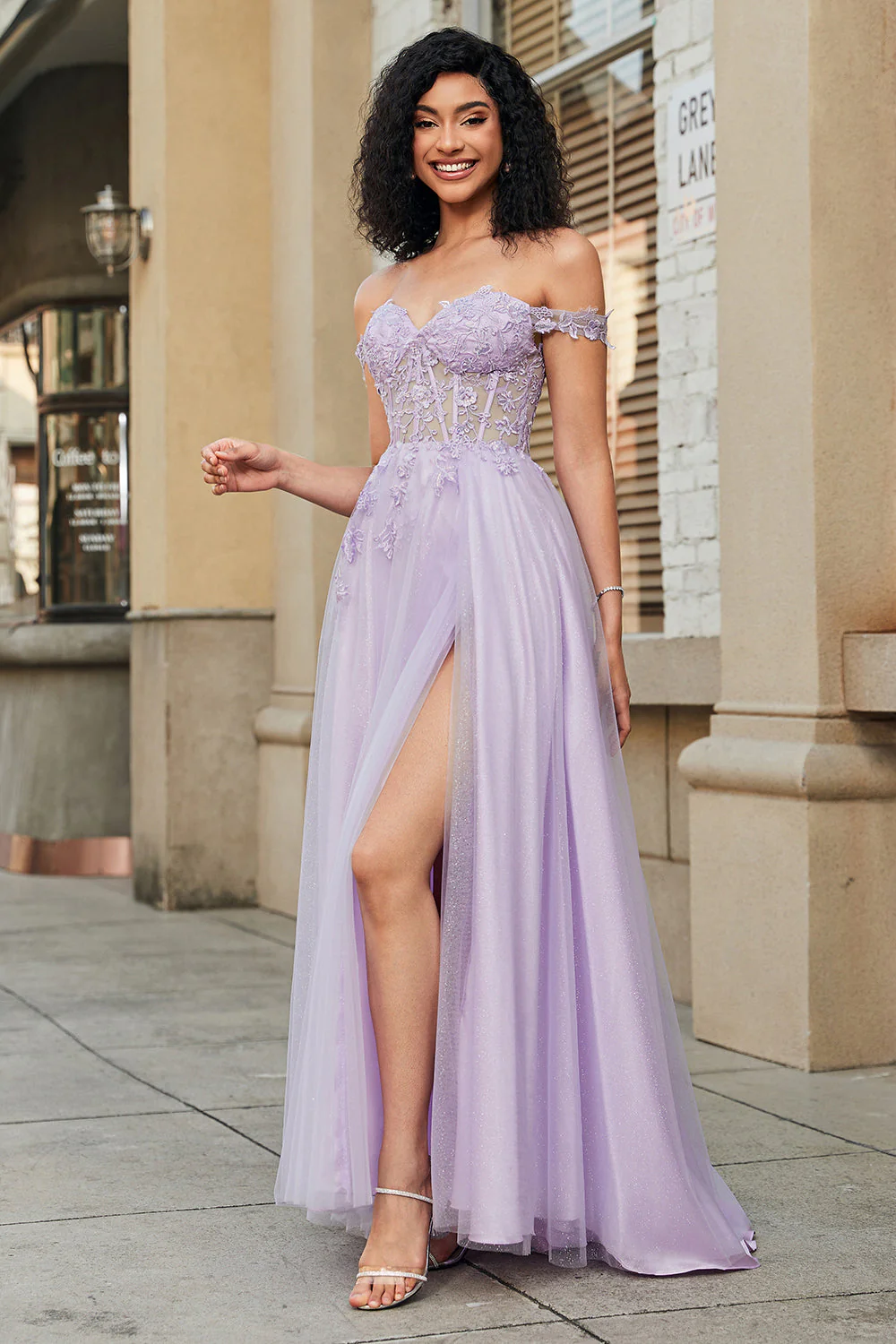 Magnifique une ligne hors de l’épaule violet Corset robe de soirée avec des Appliques - Image 5