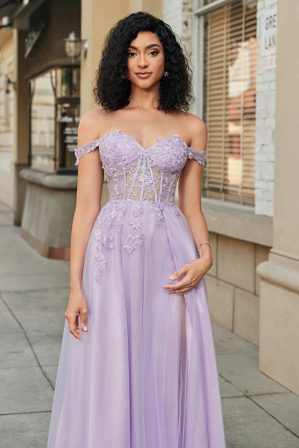 Magnifique une ligne hors de l’épaule violet Corset robe de soirée avec des Appliques - Image 6