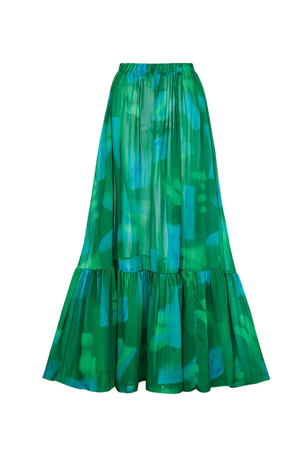 Maillot de bain 2 pièces à volants vert foncé à une épaule avec couverture - Image 4