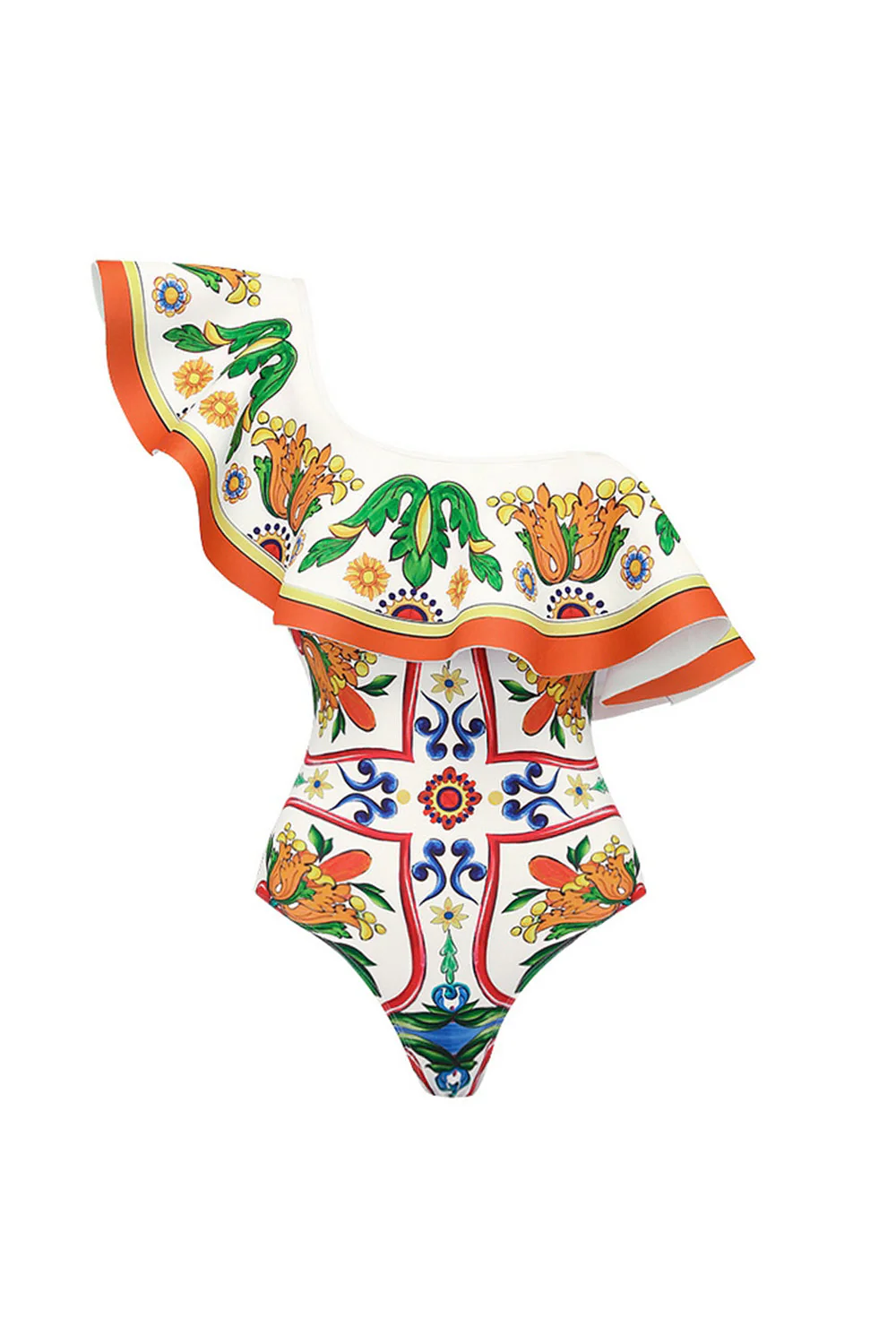 Maillot de bain à 2 pièces à imprimé orange bleu avec robe de couverture - Image 2
