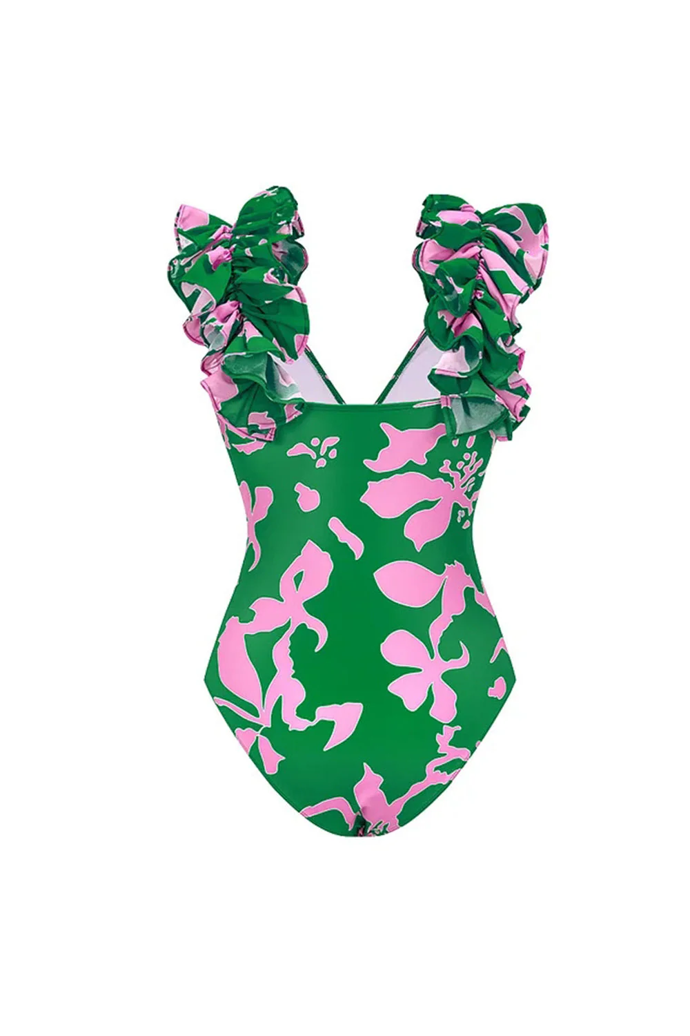 Maillot de bain à col en V imprimé en deux pièces vert foncé avec couverture - Image 3