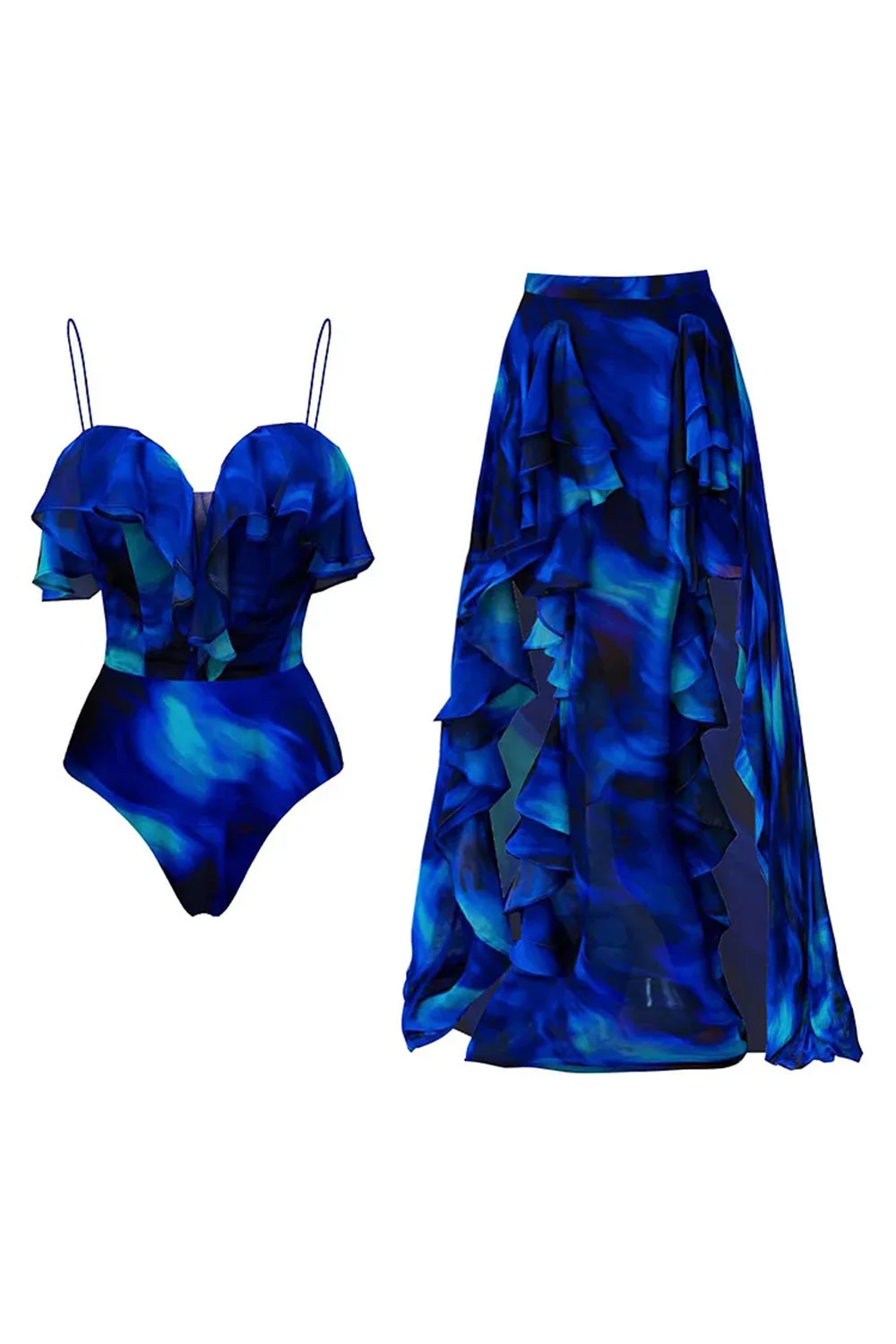 Maillot de bain bleu royal à bretelles fines 2 pièces avec couverture