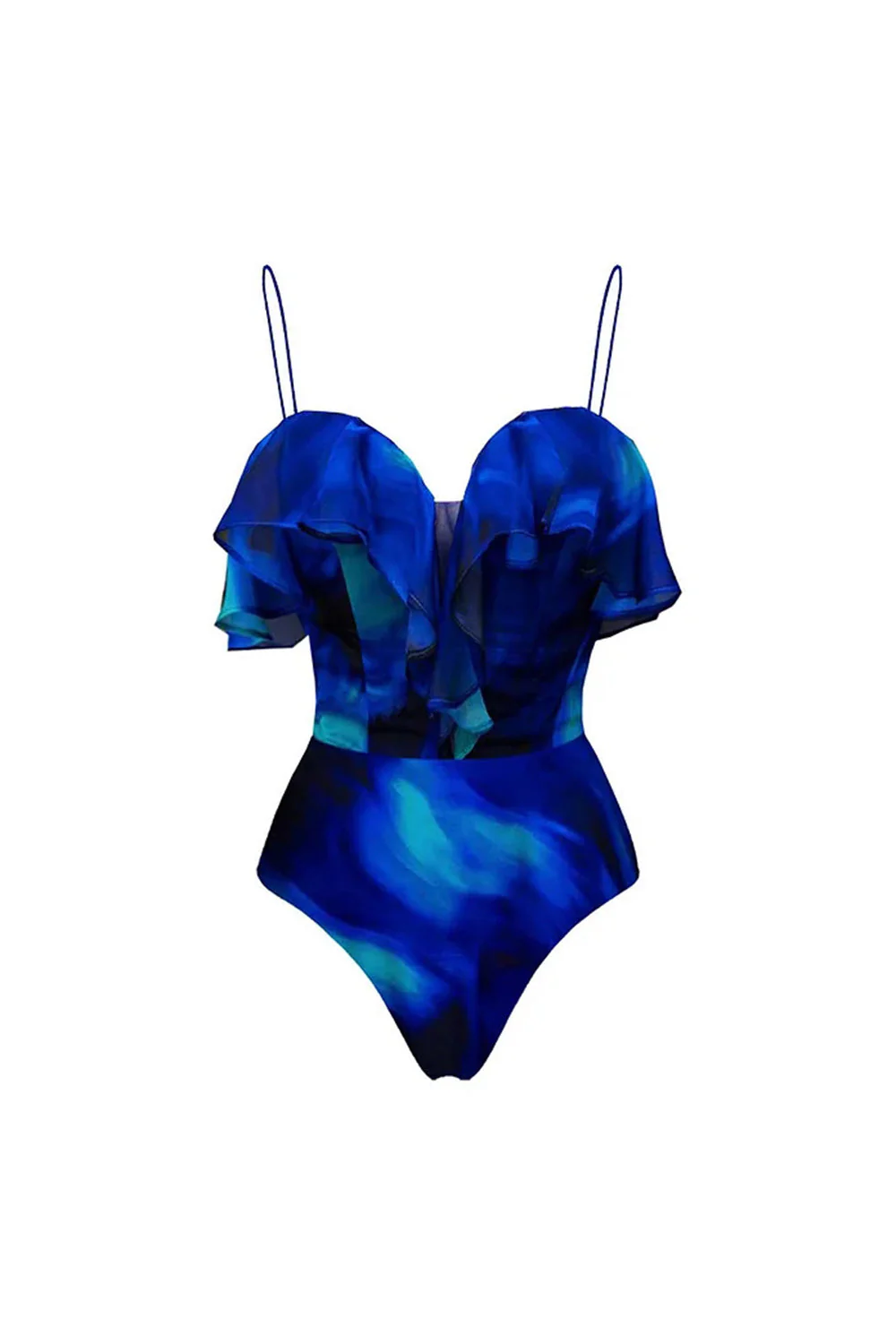 Maillot de bain bleu royal à bretelles fines 2 pièces avec couverture - Image 2