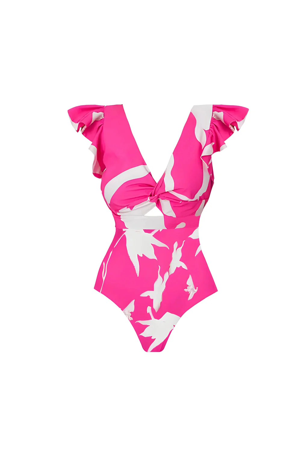 Maillot de bain en fuchsia à décolleté en V à imprimé 2 pièces avec couverture - Image 2