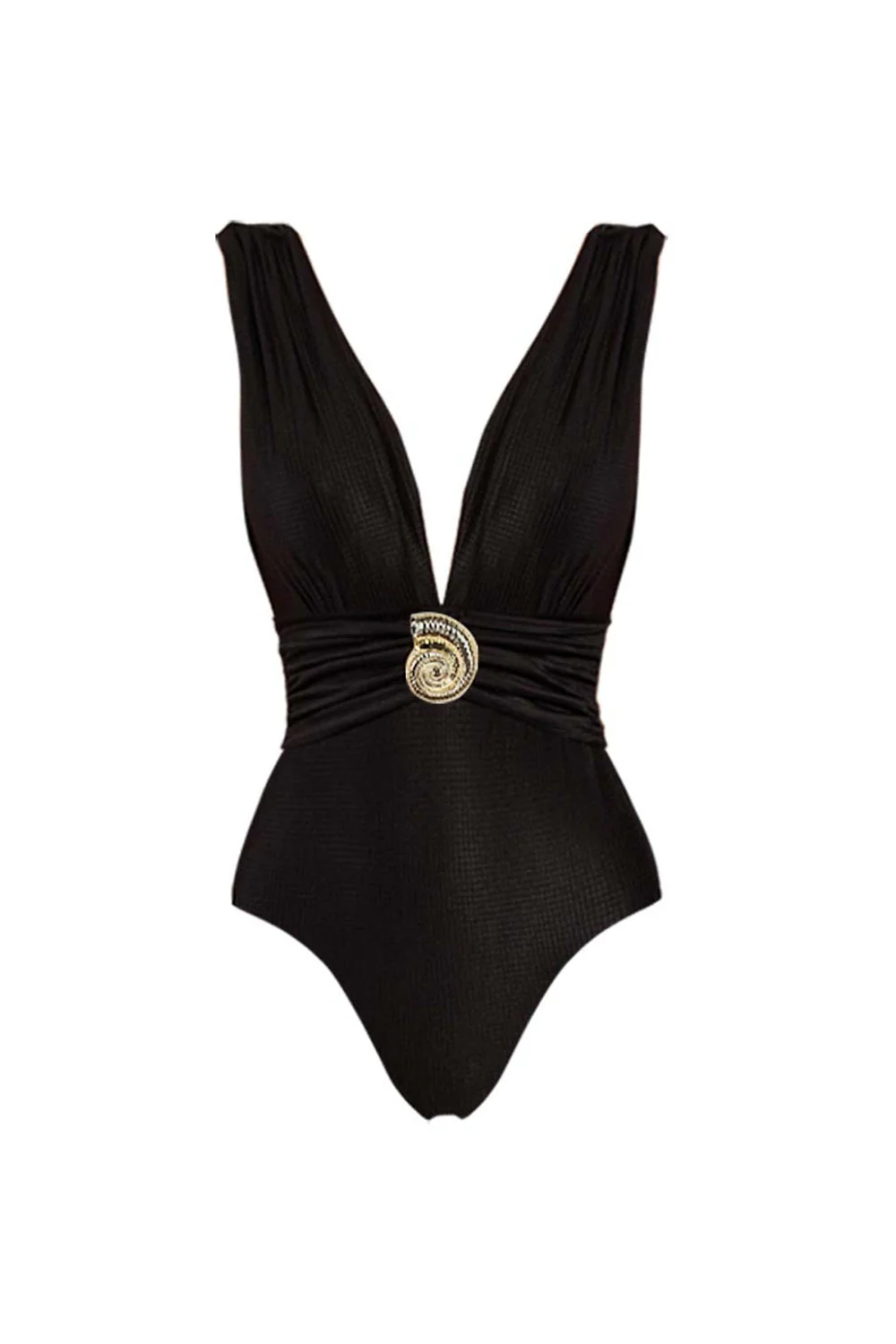 Maillot de bain noir à col profond en V en deux pièces avec jupe de revêtements - Image 2