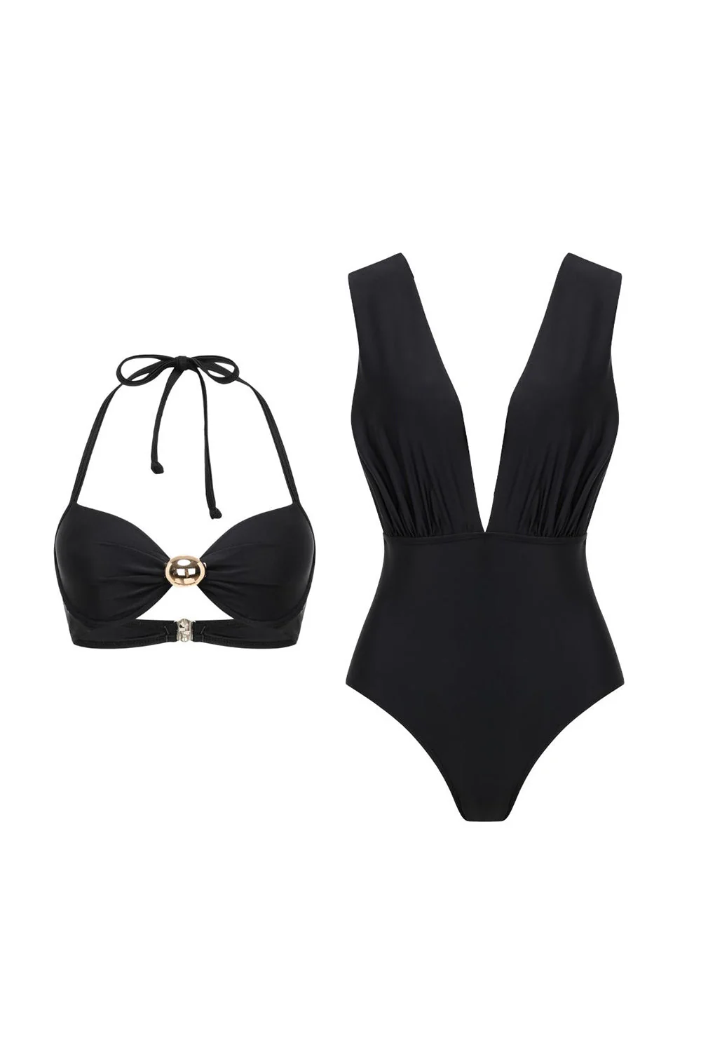 Maillot de bain noir décapotable 3 pièces à dos nu avec couverture - Image 6