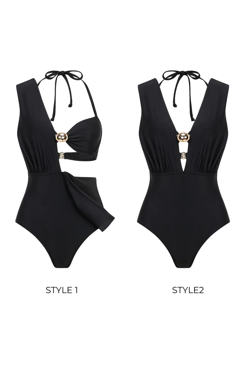 Maillot de bain noir décapotable 3 pièces à dos nu avec couverture - Image 7