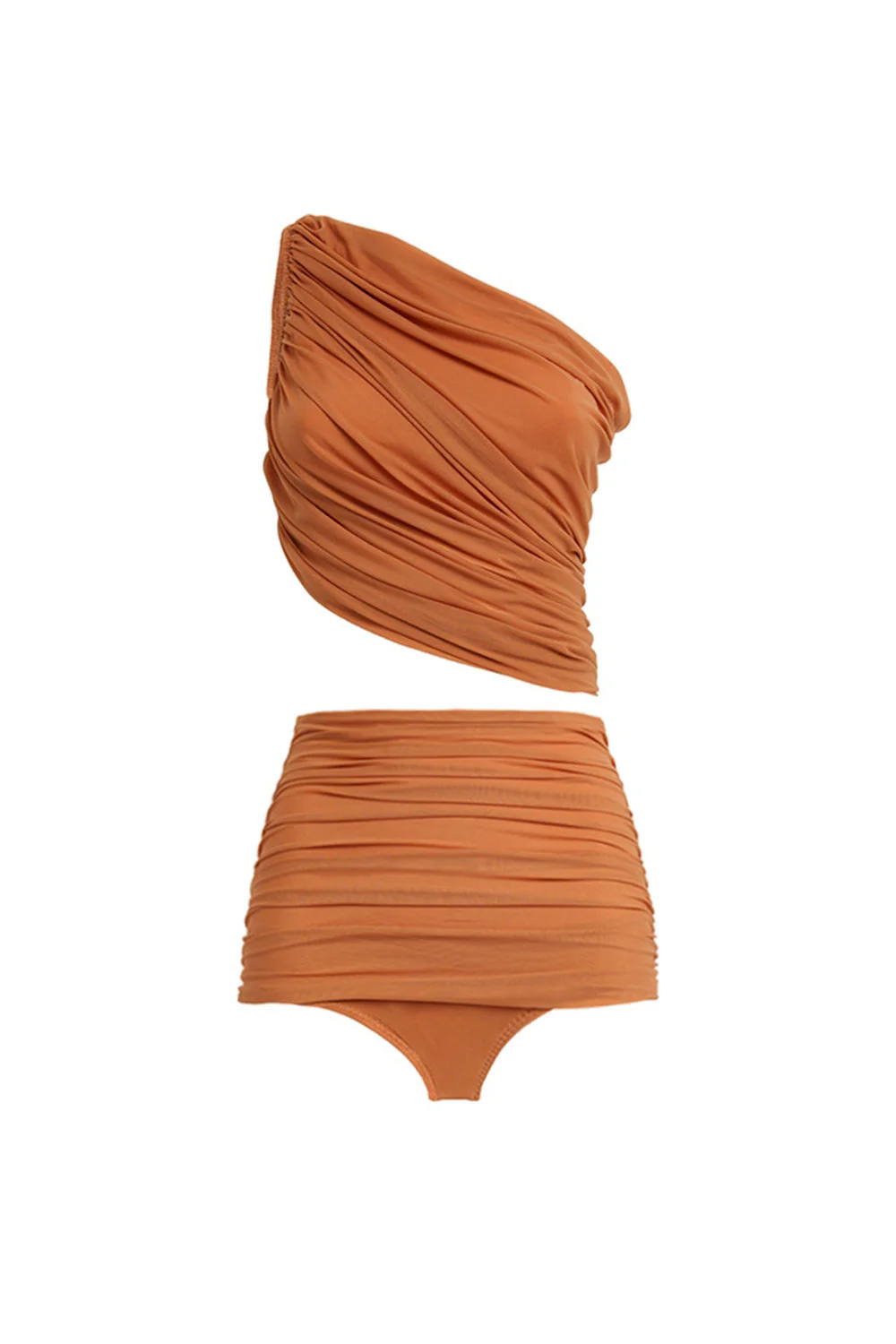Maillot de bain orange froncé à une épaule trois pièces avec robe de plage - Image 2