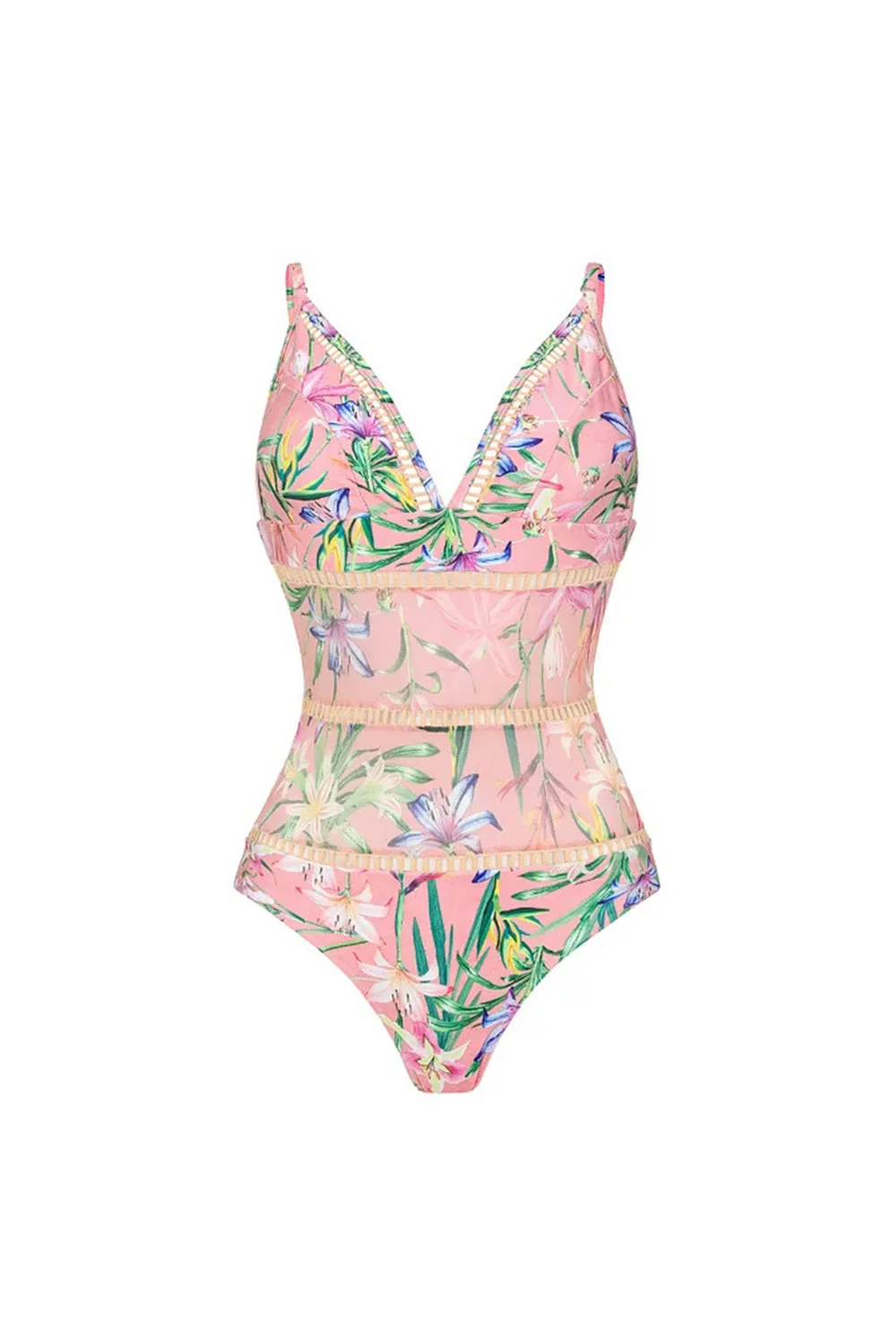 Maillot de bain rose à volants à volants en 2 pièces avec robe de plage - Image 2