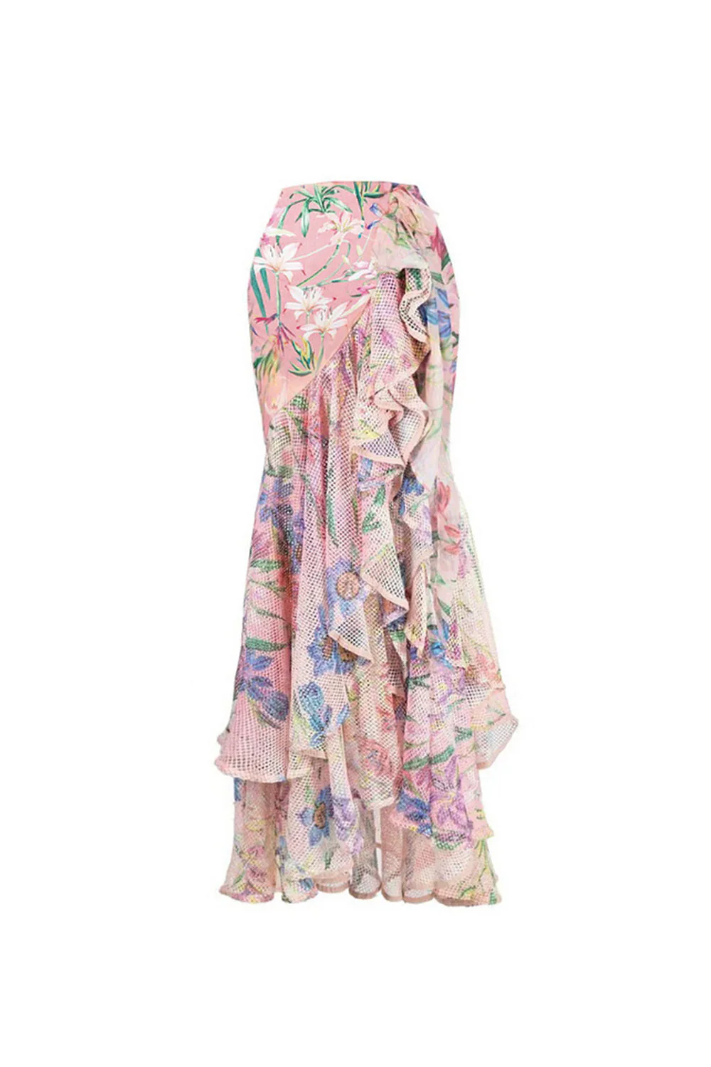 Maillot de bain rose à volants à volants en 2 pièces avec robe de plage - Image 4