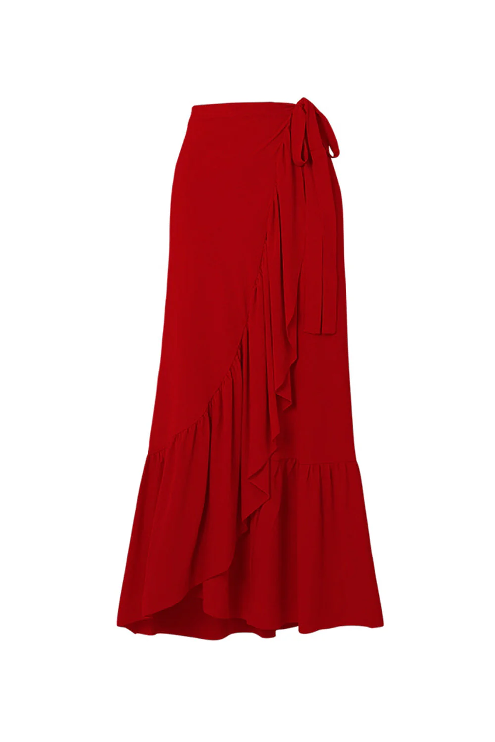 Maillot de bain rouge 2 pièces à volants à col en V avec robe de plage - Image 3
