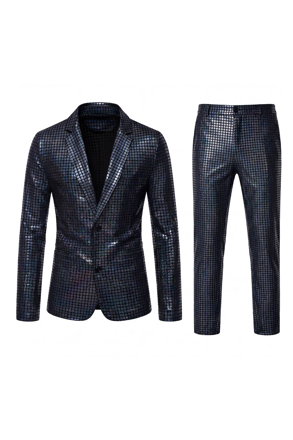 Maillots de bal noirs à grille métallique simple boutonne et boutonneur à revers cranté en 2 pièces pour hommes