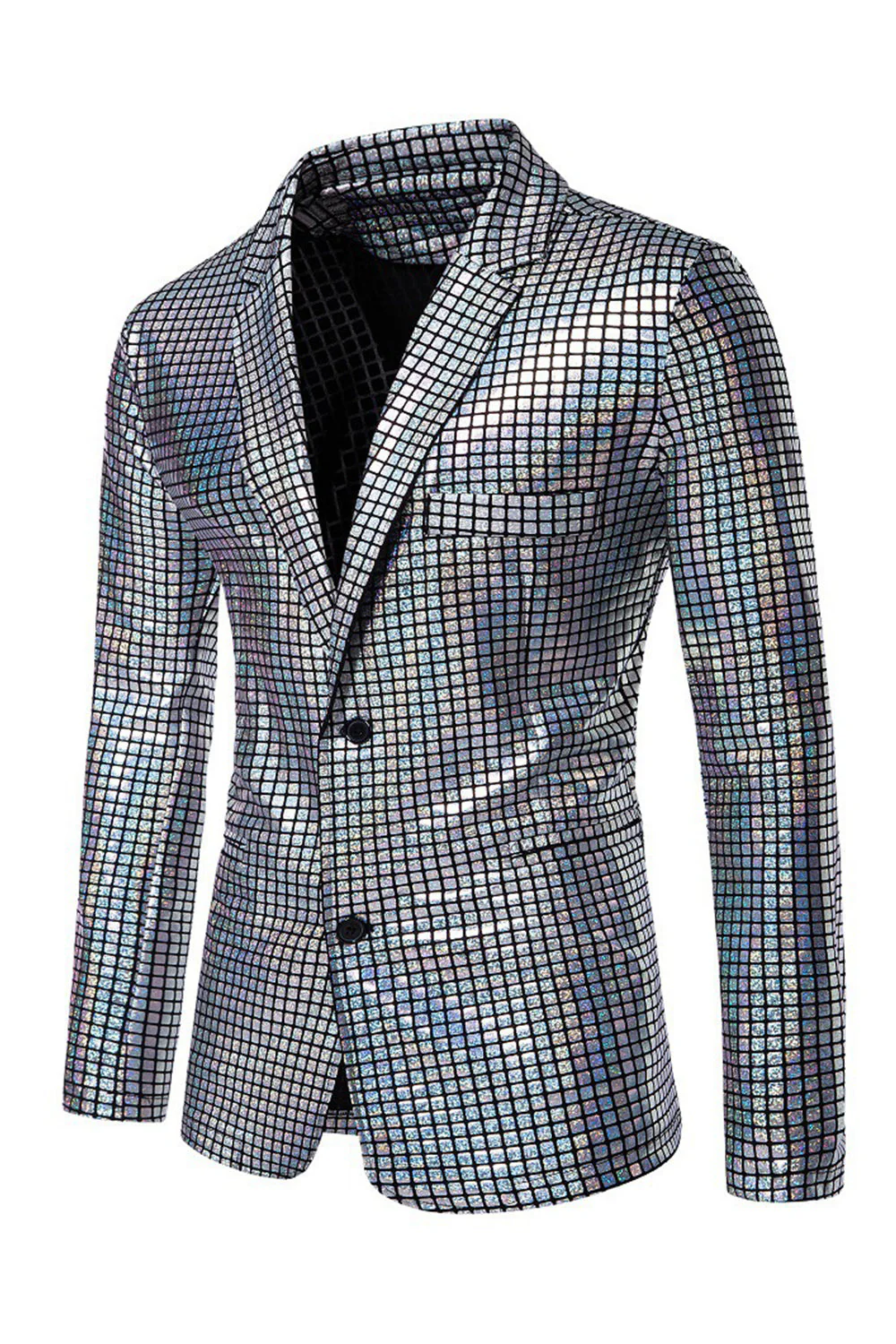 Maillots de bal noirs à grille métallique simple boutonne et boutonneur à revers cranté en 2 pièces pour hommes - Image 9