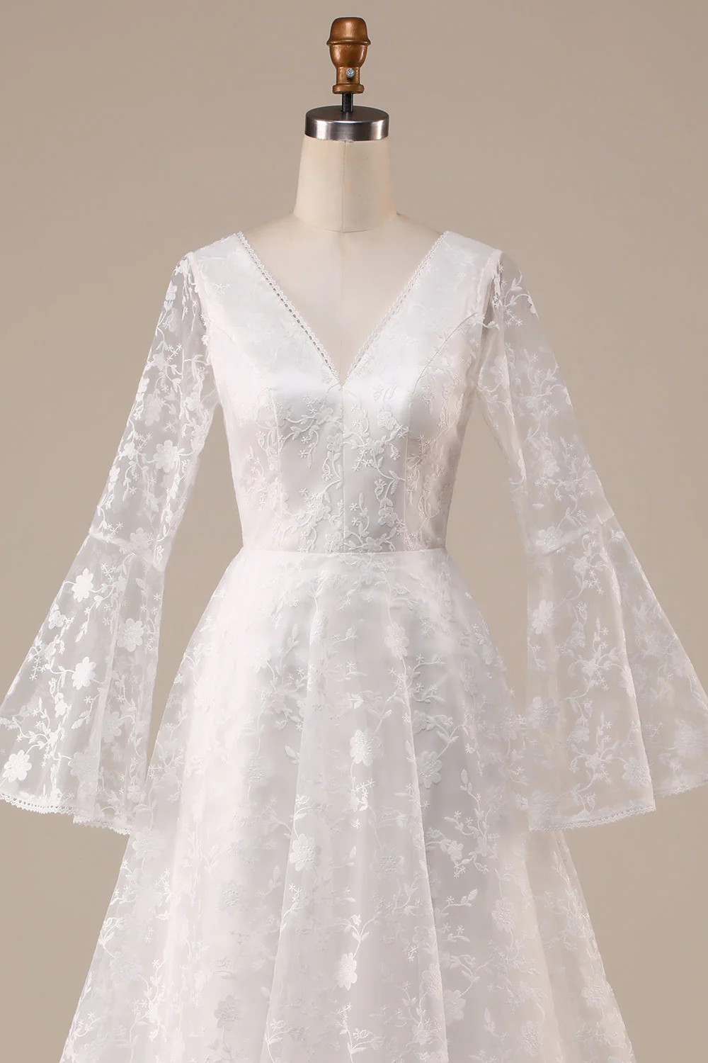 Manches éclatées en dentelle ivoire A-Line Robe de mariée - Image 4