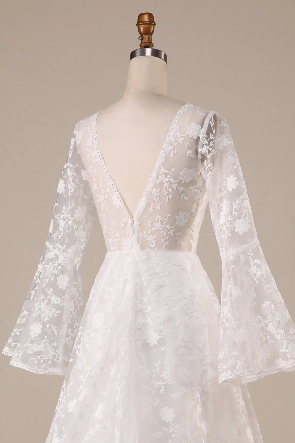 Manches éclatées en dentelle ivoire A-Line Robe de mariée - Image 5