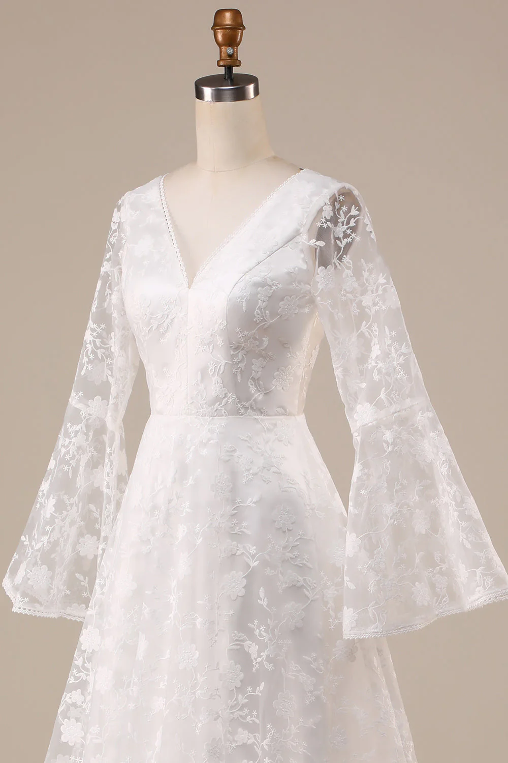 Manches éclatées en dentelle ivoire A-Line Robe de mariée - Image 6