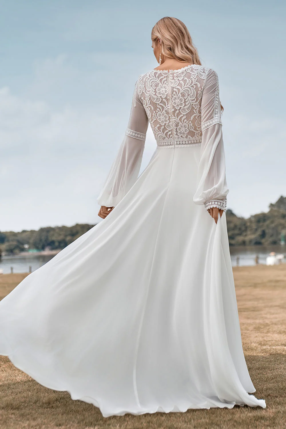 Manches Longues Ivoire Une Ligne Robe de mariée avec dentelle - Image 2