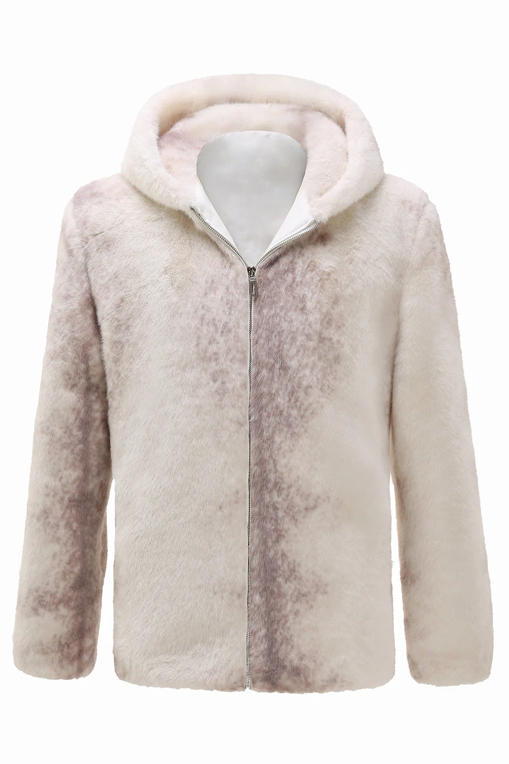 Manteau à capuche zippé en fausse fourrure ivoire pour homme