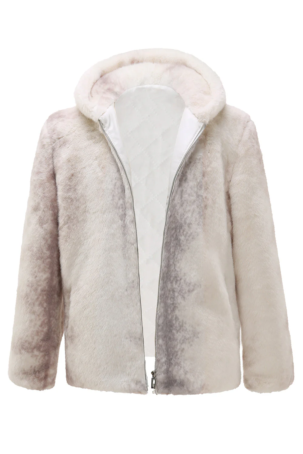 Manteau à capuche zippé en fausse fourrure ivoire pour homme - Image 4