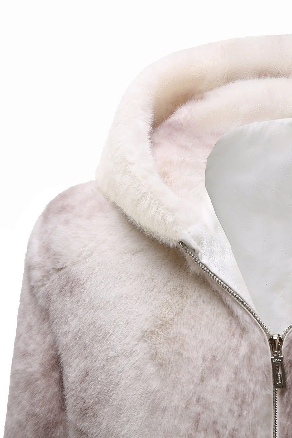 Manteau à capuche zippé en fausse fourrure ivoire pour homme - Image 5