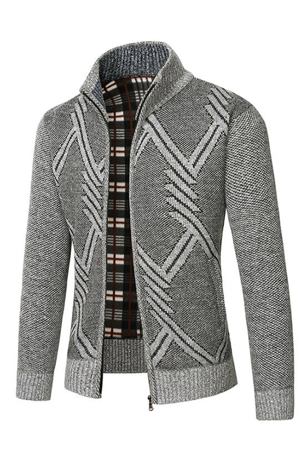 Manteau ample gris à col montant et fermeture éclair pour hommes - Image 3