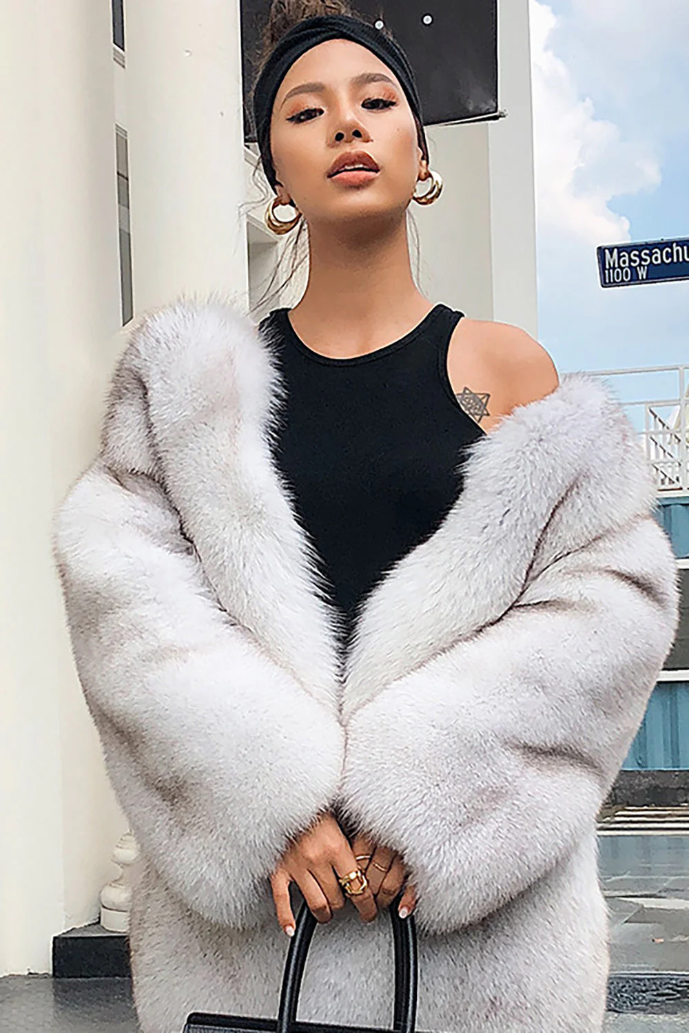 Manteau blanc surdimensionné ouvert devant fausse fourrure femmes - Image 4