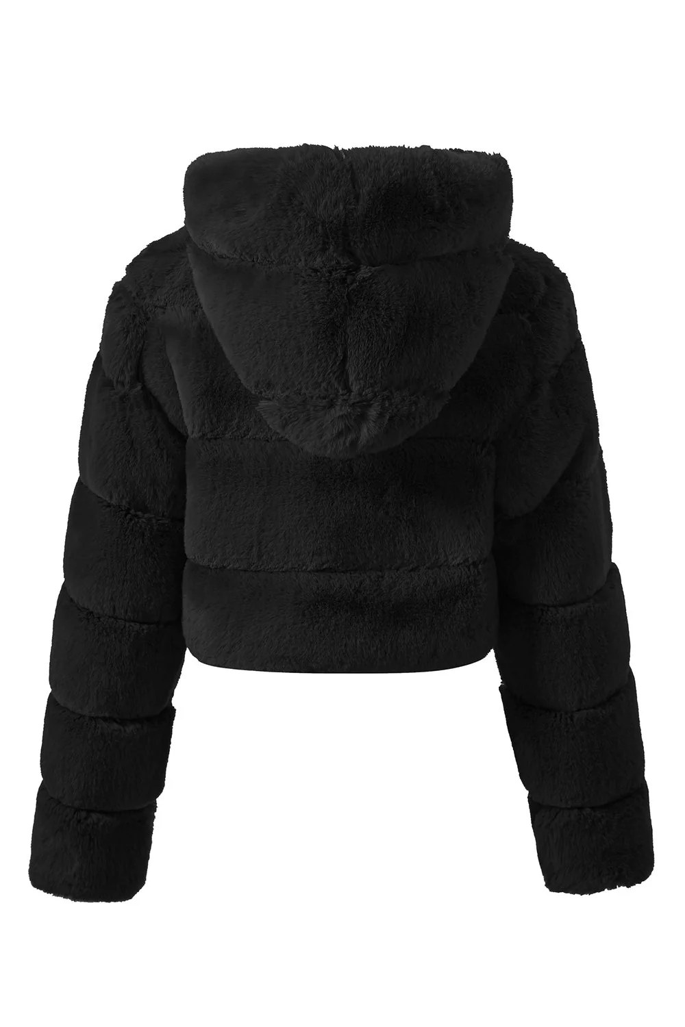 Manteau court zippé en fausse fourrure moelleuse noire - Image 2