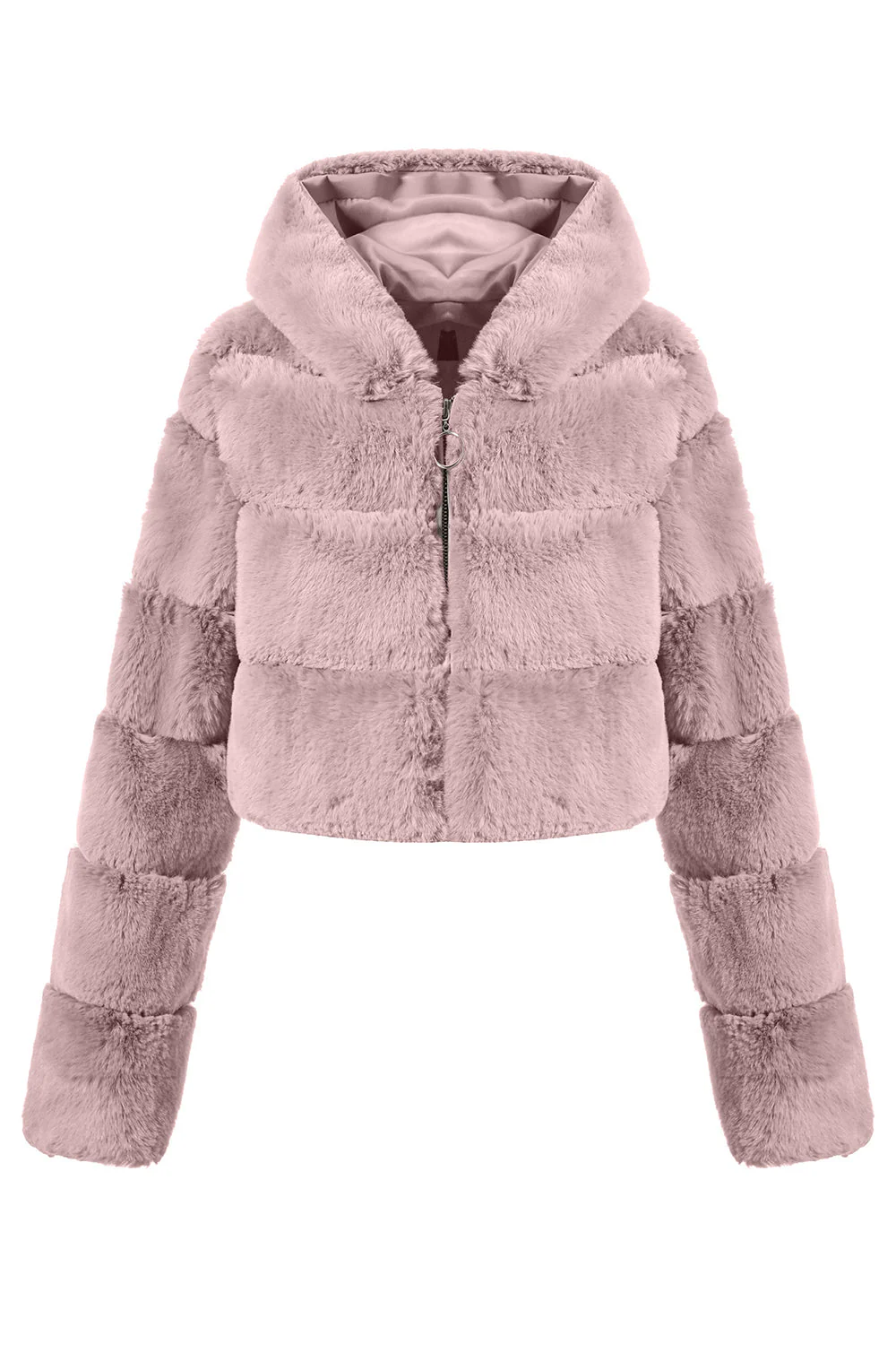 Manteau court zippé en fausse fourrure moelleuse noire - Image 3