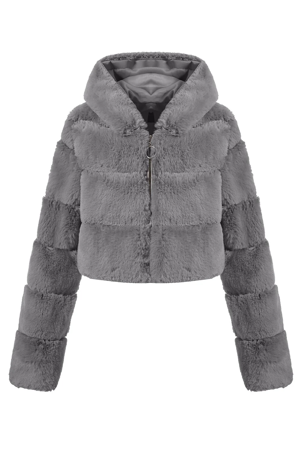 Manteau court zippé en fausse fourrure moelleuse noire - Image 5