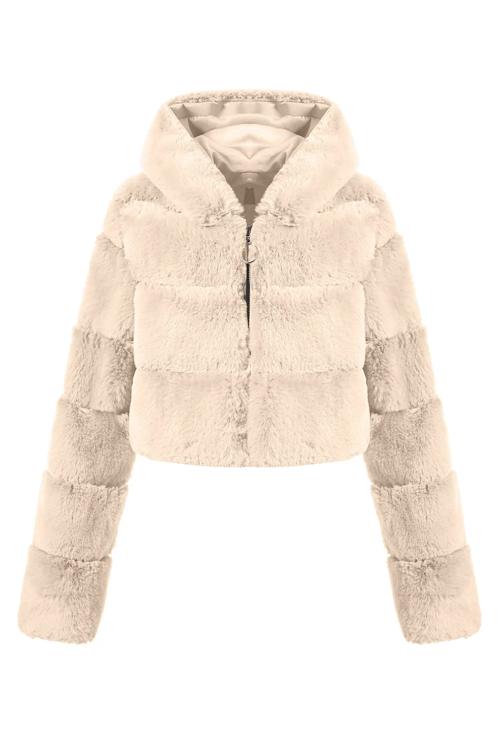 Manteau court zippé en fausse fourrure moelleuse noire - Image 6