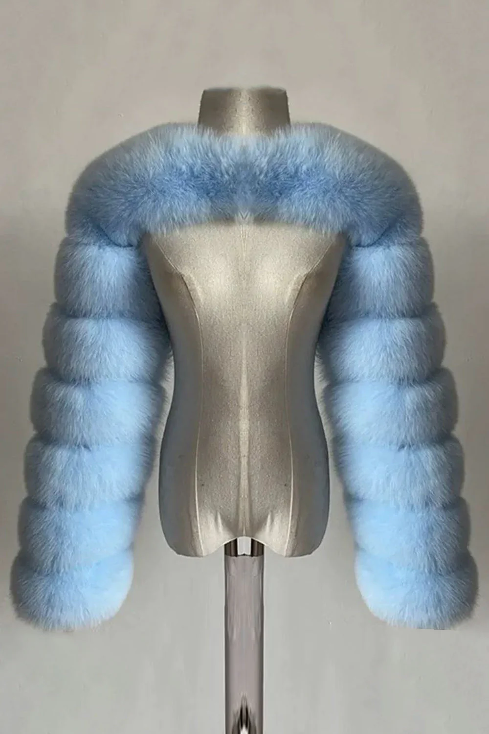 Manteau d’hiver en fausse fourrure de renard gris acier - Image 5