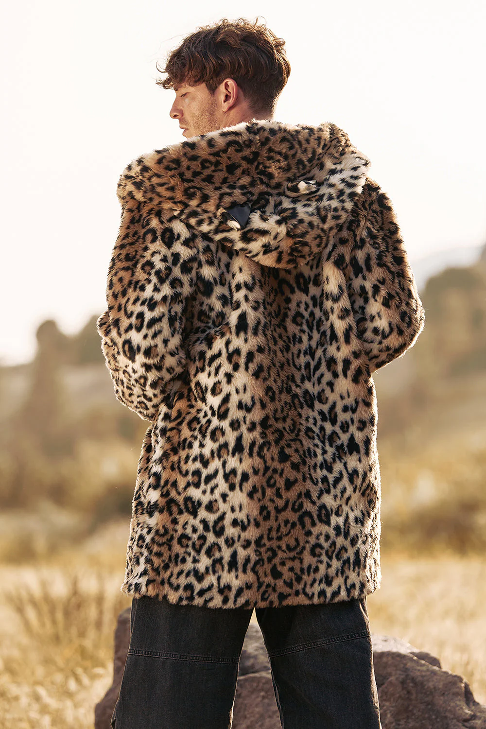 Manteau d’hiver en fausse fourrure mi-longue léopard pour homme - Image 2