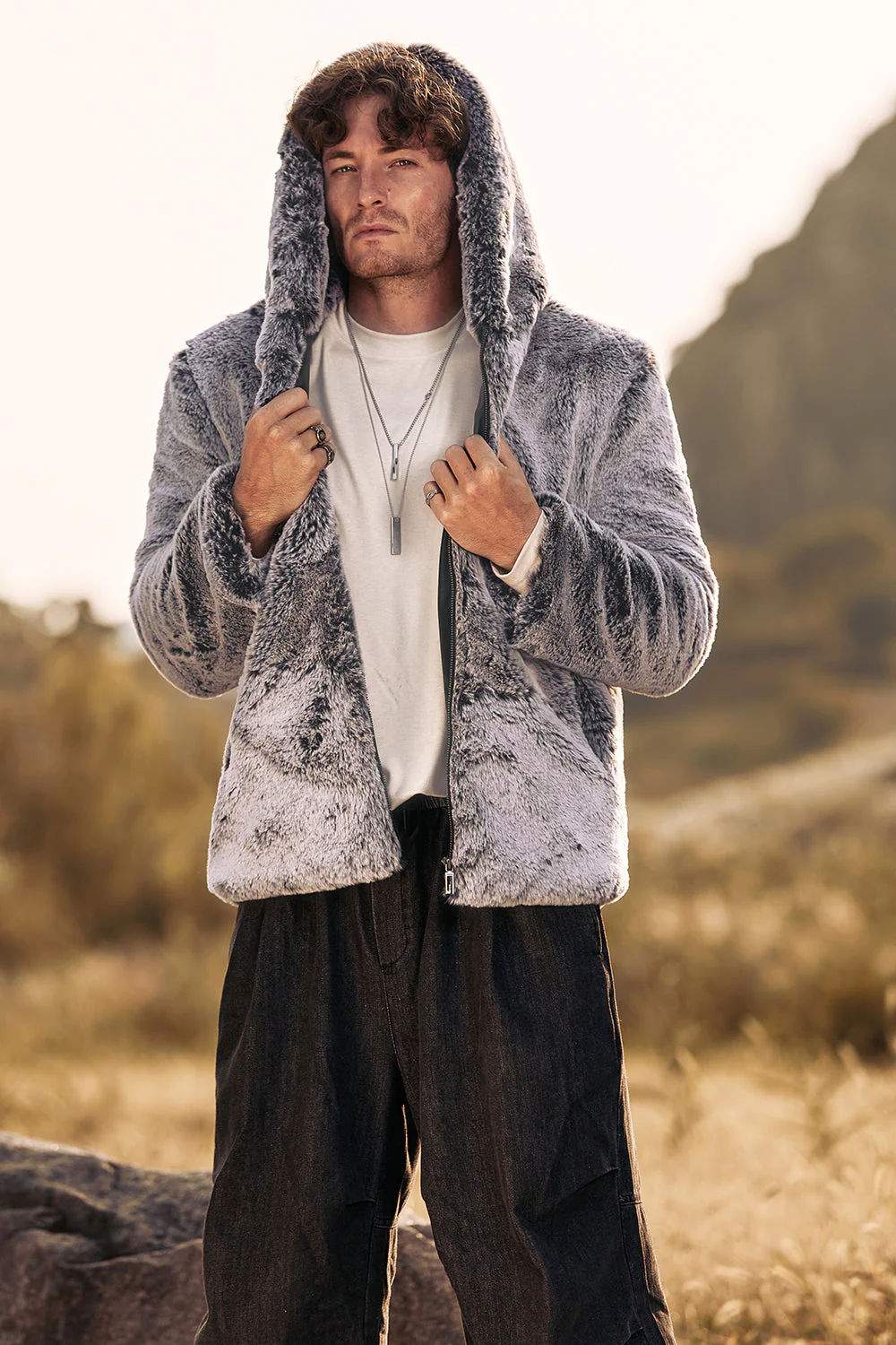Manteau d’hiver homme mi-long gris en peau de mouton avec capuche style chaud et élégant - Image 11