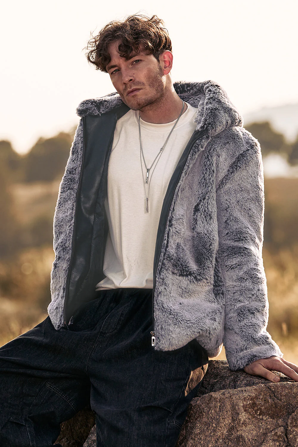 Manteau d’hiver homme mi-long gris en peau de mouton avec capuche style chaud et élégant - Image 9