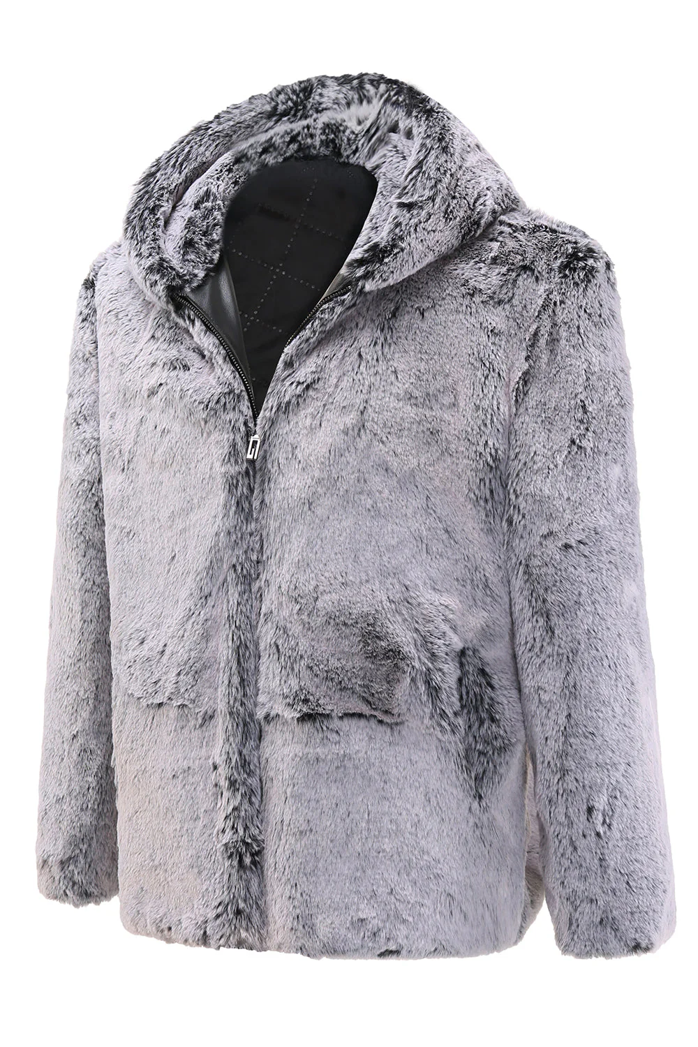Manteau d’hiver homme mi-long gris en peau de mouton avec capuche style chaud et élégant - Image 5