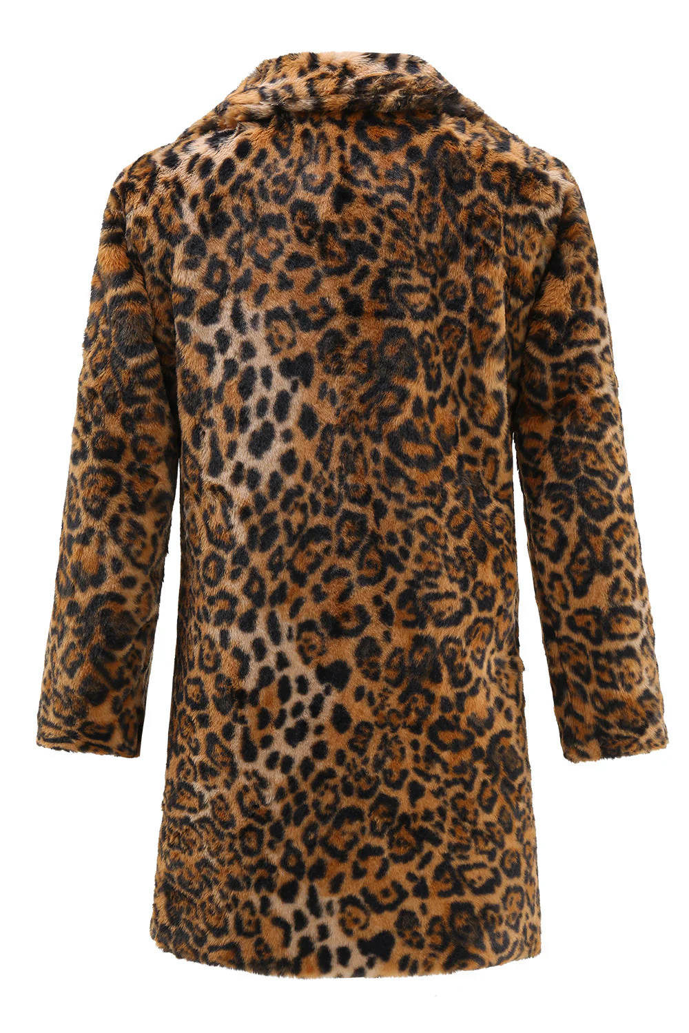 Manteau d’hiver mi-long en fausse fourrure marron à imprimé léopard pour homme avec col à revers - Image 2