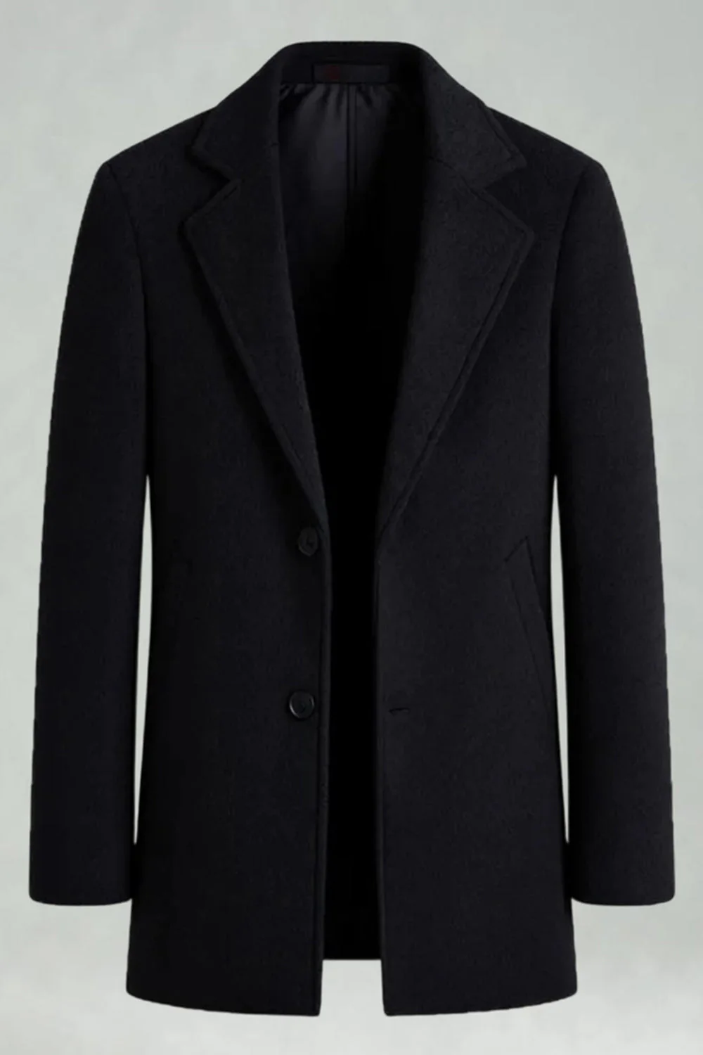 Manteau d’hiver noir à boutonnage simple à boutonnage et revers cranté pour hommes
