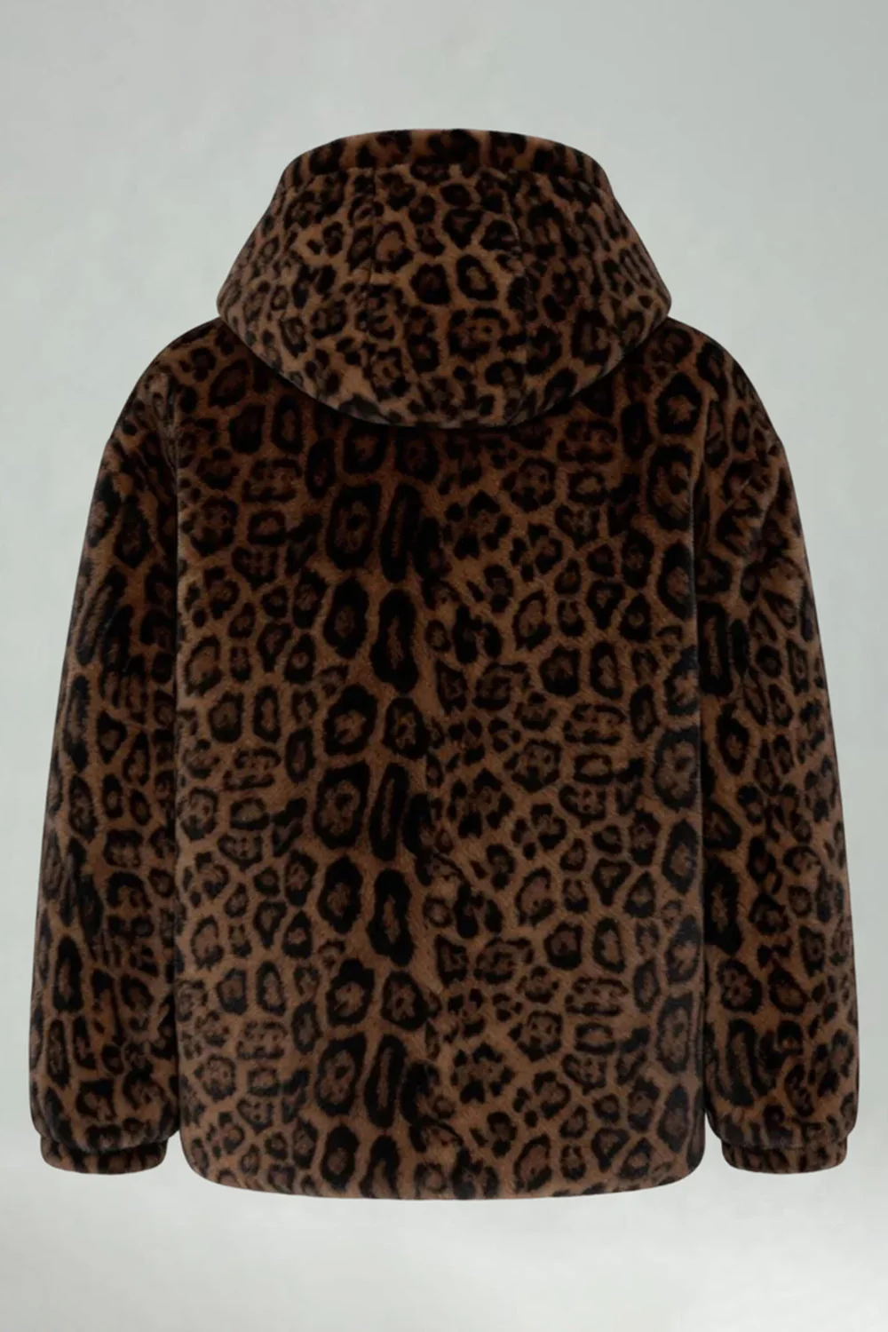 Manteau d’hiver pour hommes à capuche en fausse fourrure en fausse fourrure de léopard brun - Image 6